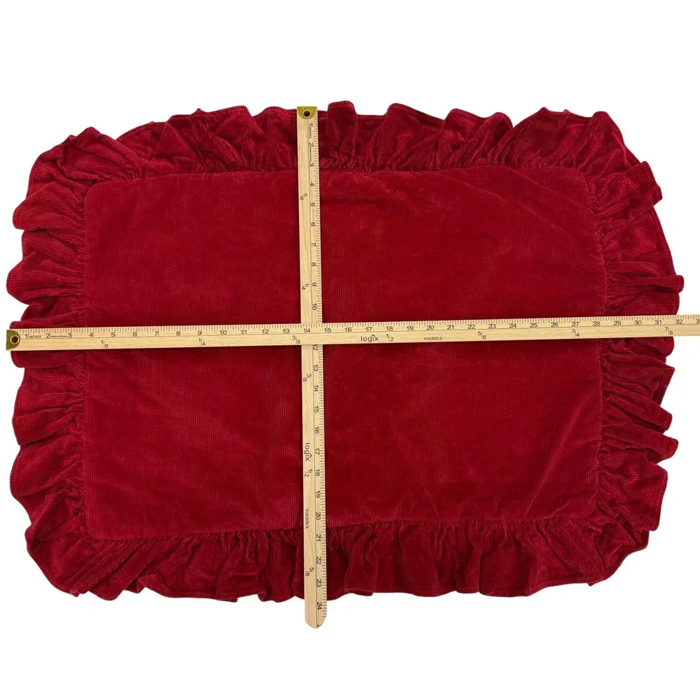 Ralph Lauren Camden Red Corduroy Ruffled Pillow Sham Standard Cotton USA RN16387